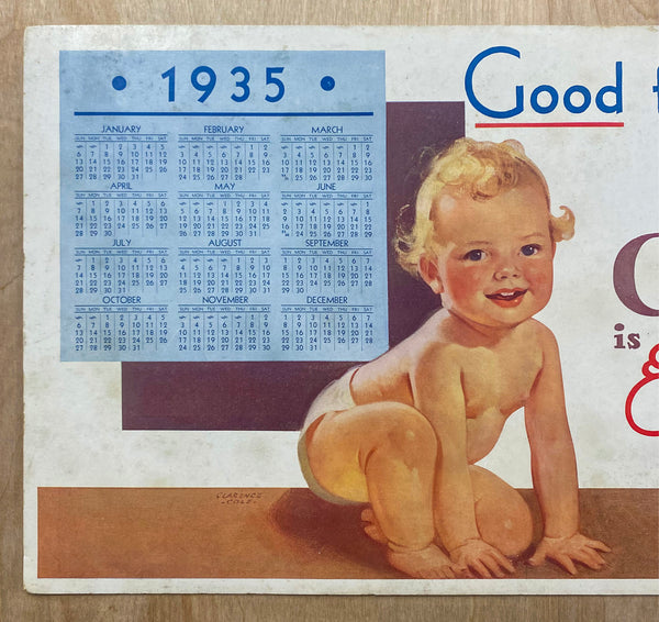 1935 Good from the start! Colonial is Good Bread Calendar Sign Clarence Cole Vintage