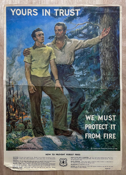 c.1939 Yours In Trust We Must Protect It From Fire US Forest Service Flagg