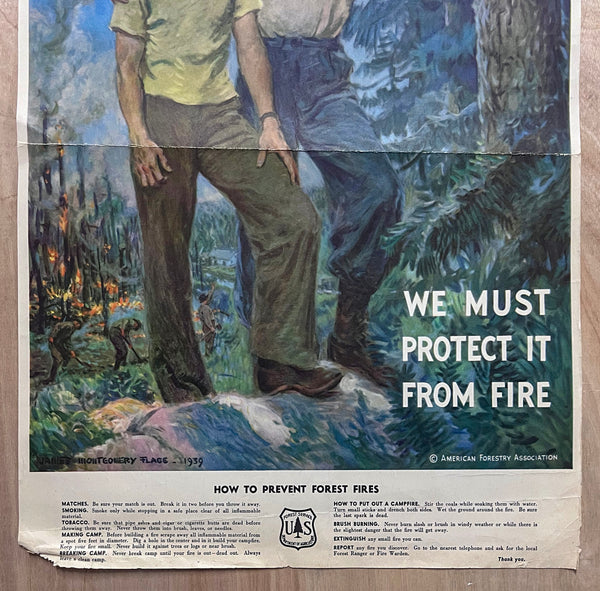 c.1939 Yours In Trust We Must Protect It From Fire US Forest Service Flagg