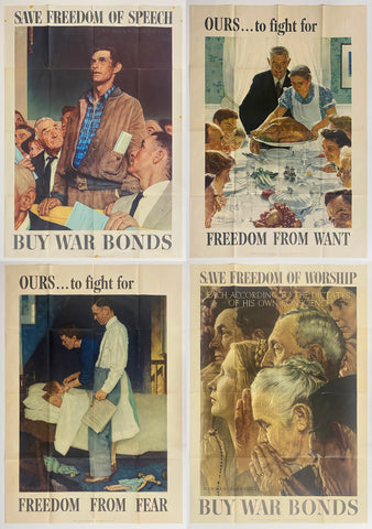 1943 Norman Rockwell Four Freedoms Set of 4 Fear Want Worship Speech WWII 56" x 40"