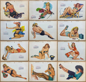 1950 Esquire Pinup Girl Calendar by Al Moore All 12 Monthly Sheets Vintage