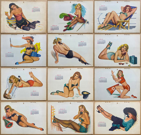 1950 Esquire Pinup Girl Calendar by Al Moore All 12 Monthly Sheets Vintage