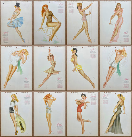 1946 Esquire Calendar Alberto Vargas Varga Pinup Girl All 12 Monthly Sheets Vintage