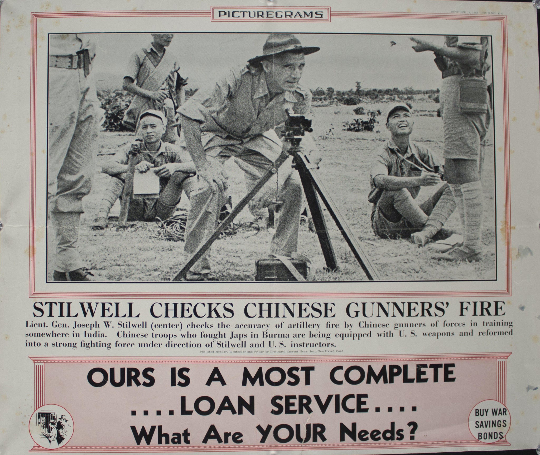 c. 1942 Stilwell Checks Chinese Gunners' Fire - Buy War Savings Bonds - Golden Age Posters