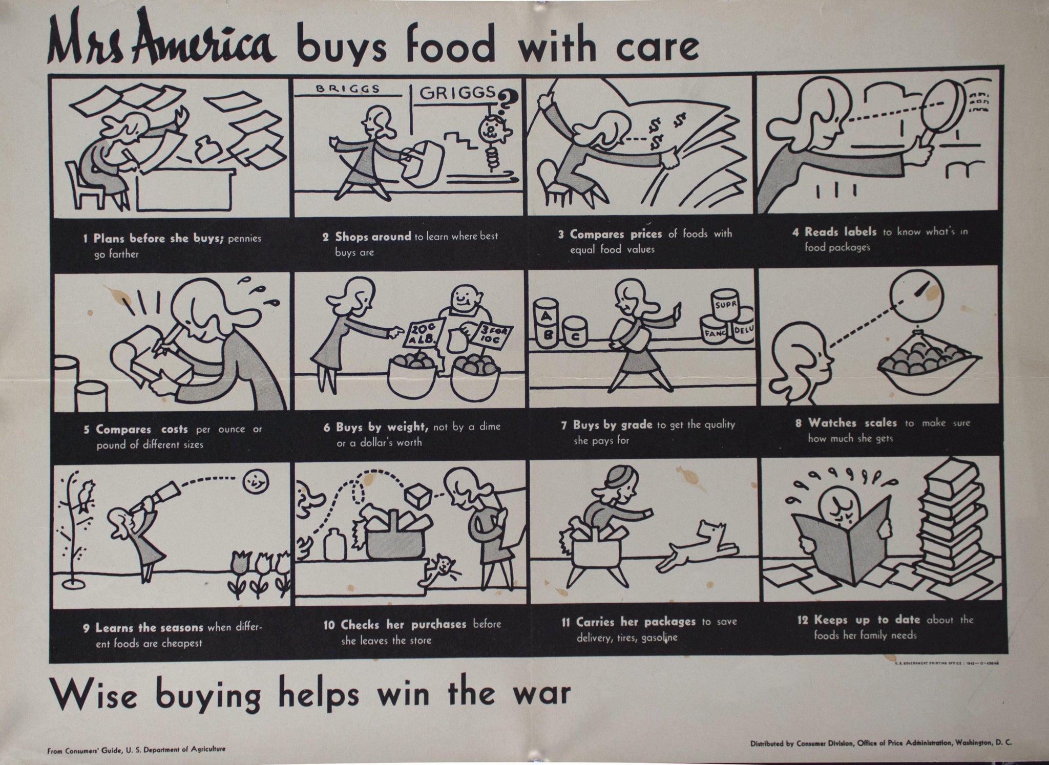 1942 Mrs America Buys Food With Care - Wise Buying Helps Win the War - Golden Age Posters