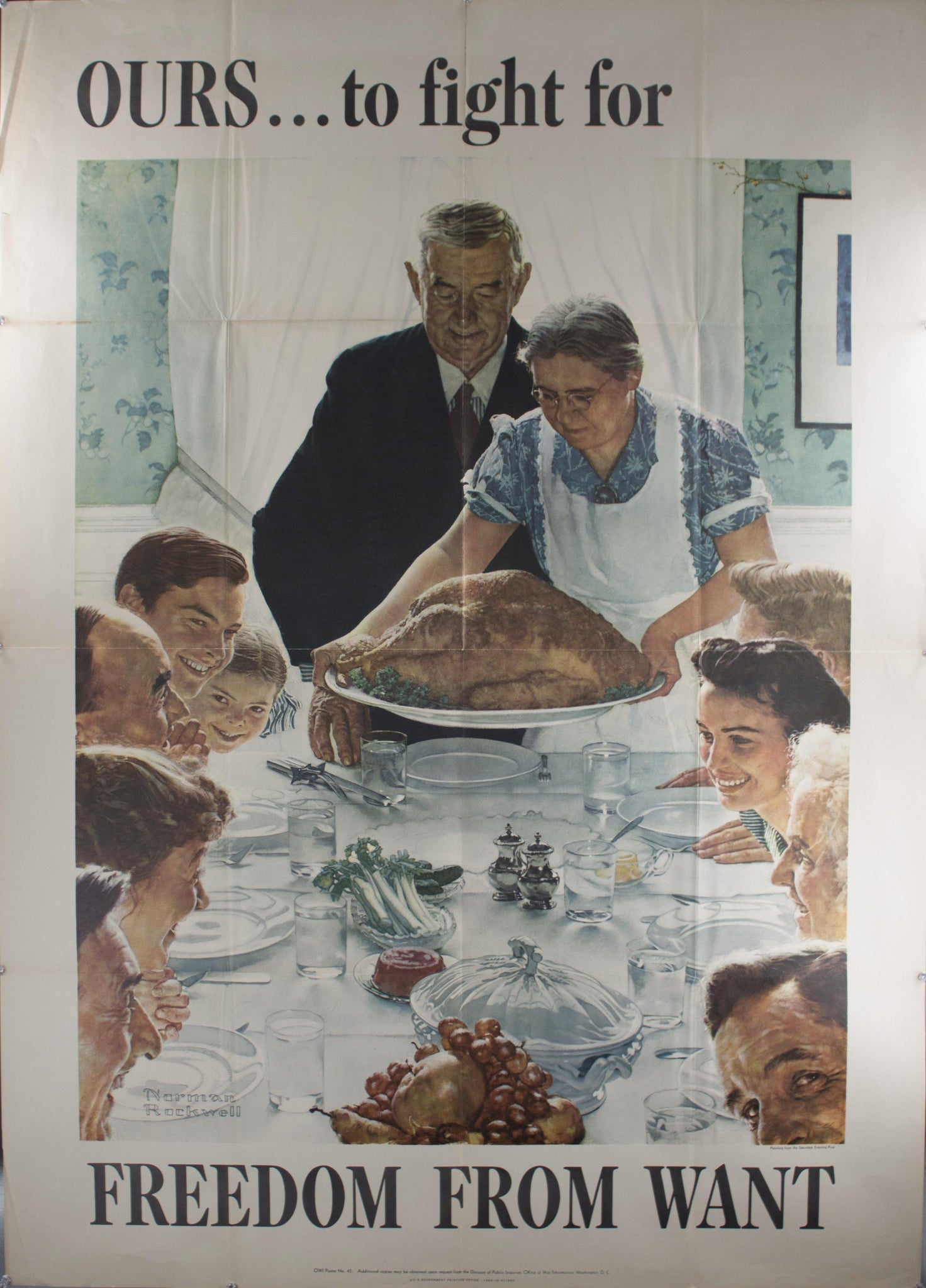 1942 Ours to fight for Freedom from Want by Norman Rockwell 57" x 40" - Golden Age Posters