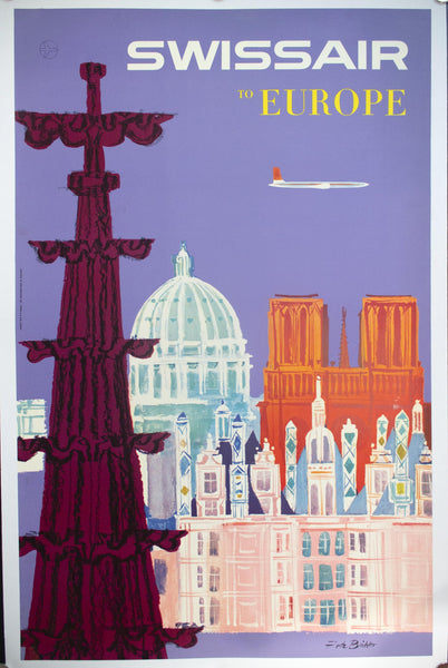 1958 Swissair To Euope by Fritz Buhler - Golden Age Posters
