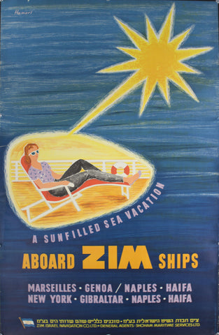 1959 A Sunfilled Sea Vacation Aboard ZIM Ships by Hamori - Golden Age Posters