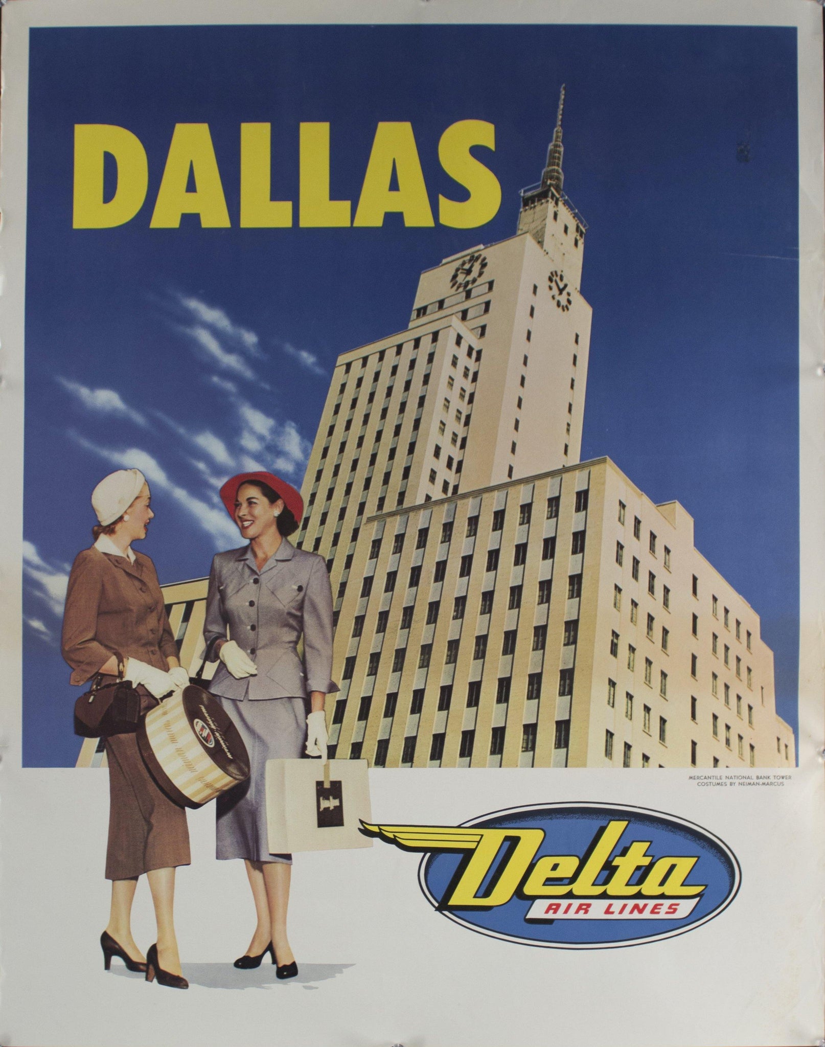 c. 1950 Dallas | Delta Air Lines | Mercantile National Bank Tower - Golden Age Posters