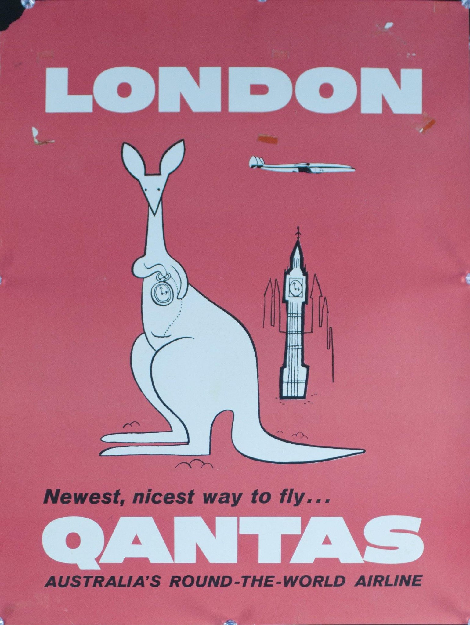 London | Newest, nicest way to fly | Qantas| Australia's Round-the-World Airline - Golden Age Posters