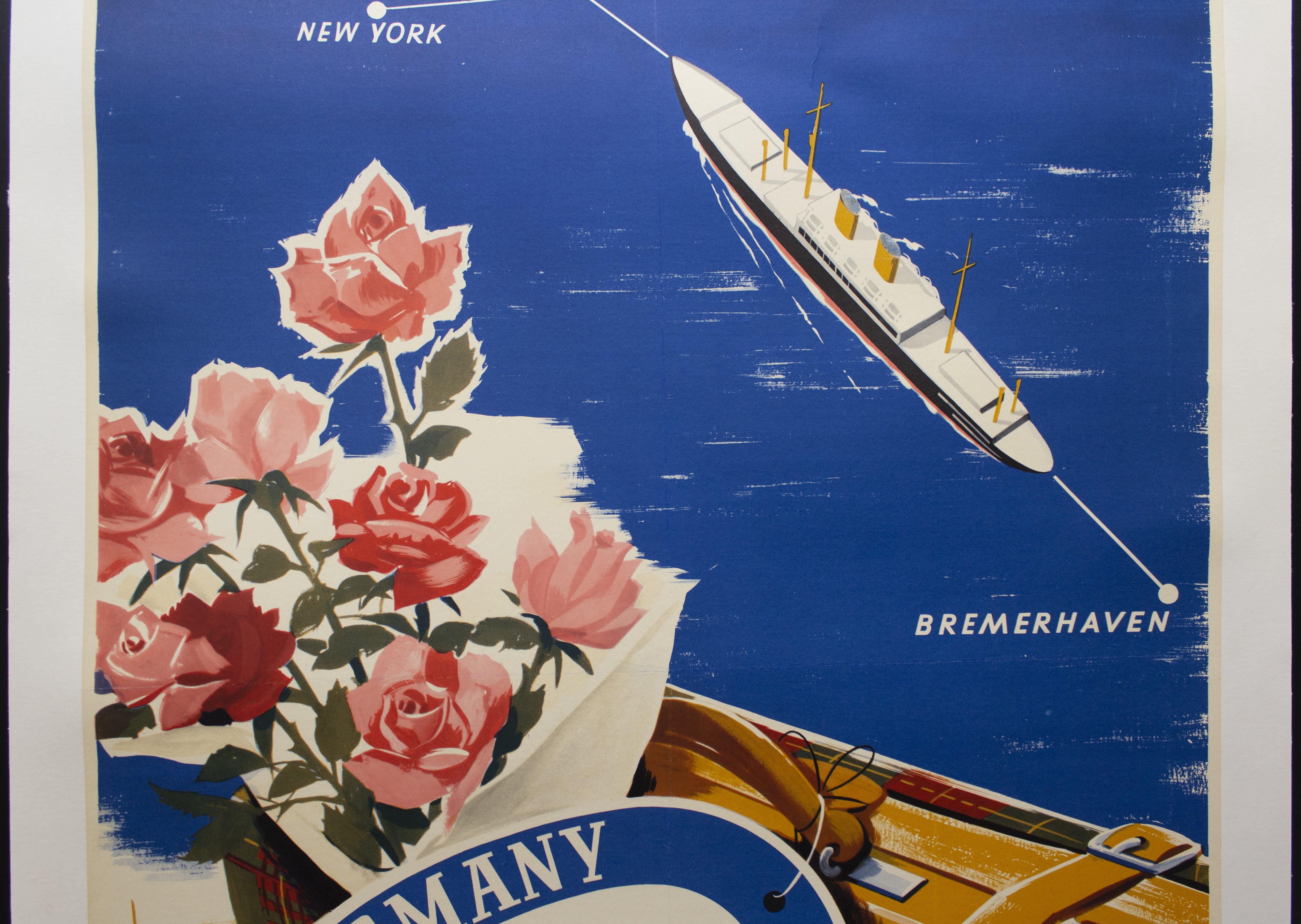 c.1956 Travel On The M.S. Berlin Poster by W. Hoppe North German