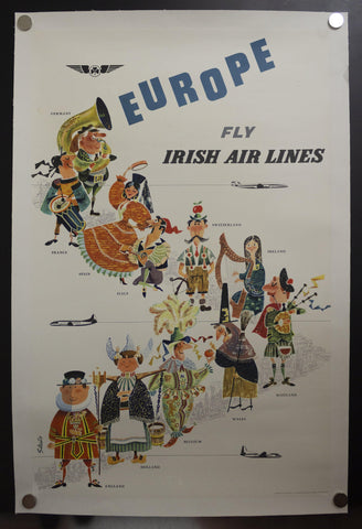 c.1958 Fly Irish Air Lines To Europe by Piet Sluis Ireland - Golden Age Posters