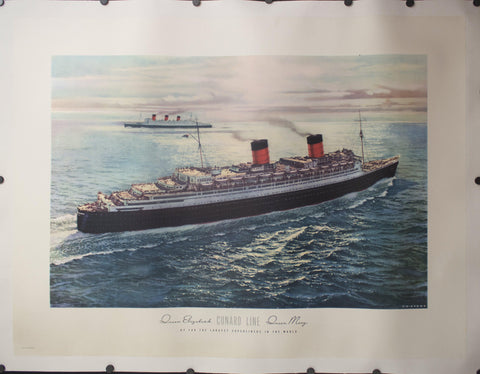 c. 1959 Queen Elizabeth | Queen Mary | Cunard Line - Golden Age Posters