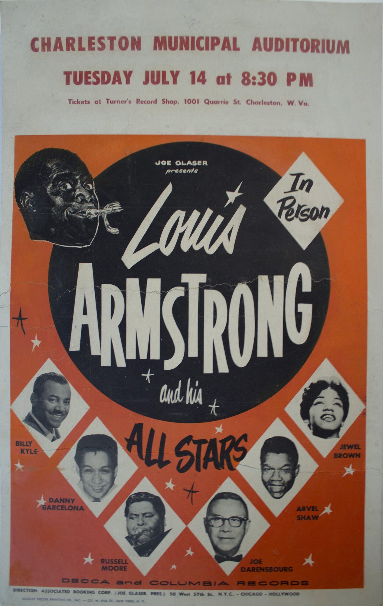 1957 Louis Armstrong and his All Stars | Charleston Municipal Auditorium - Golden Age Posters