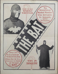 c. 1930 Who is this spooky wrestler? Why in disguise? The Bat - Golden Age Posters