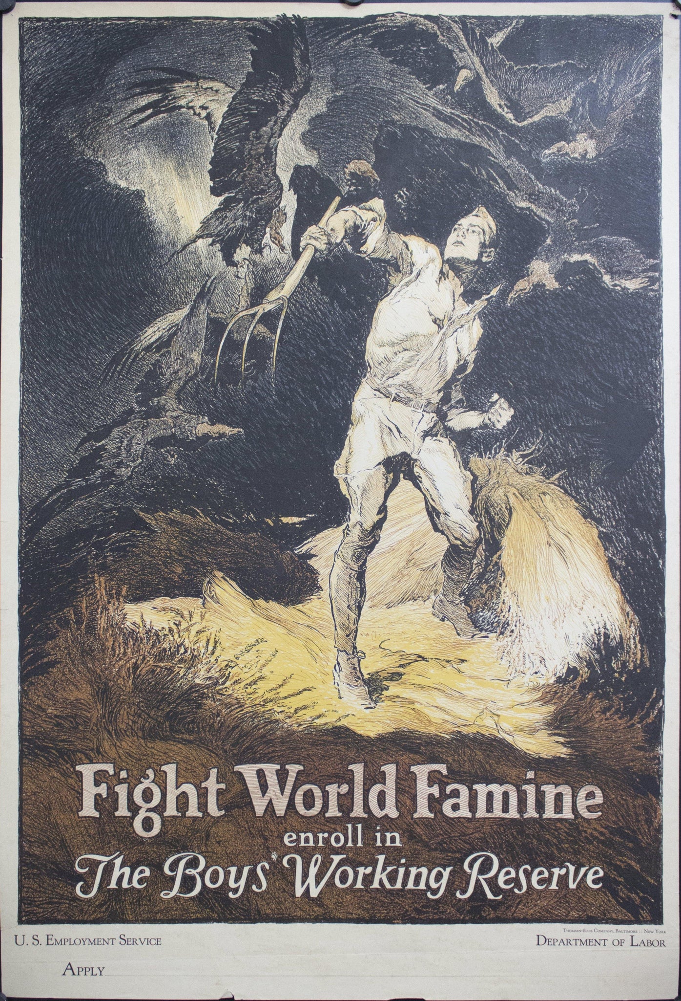 1917 Fight World Famine | Enroll in The Boys' Working Reserve - Golden Age Posters