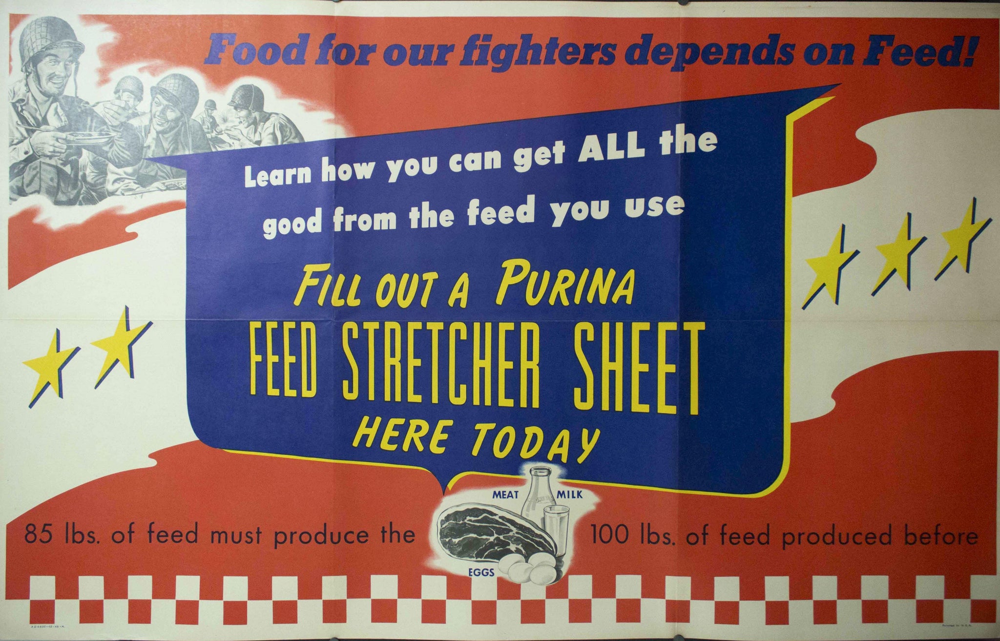 1943 Food for our fighters depends on Feed Learn how you can get ALL the good from the feed you use - Golden Age Posters