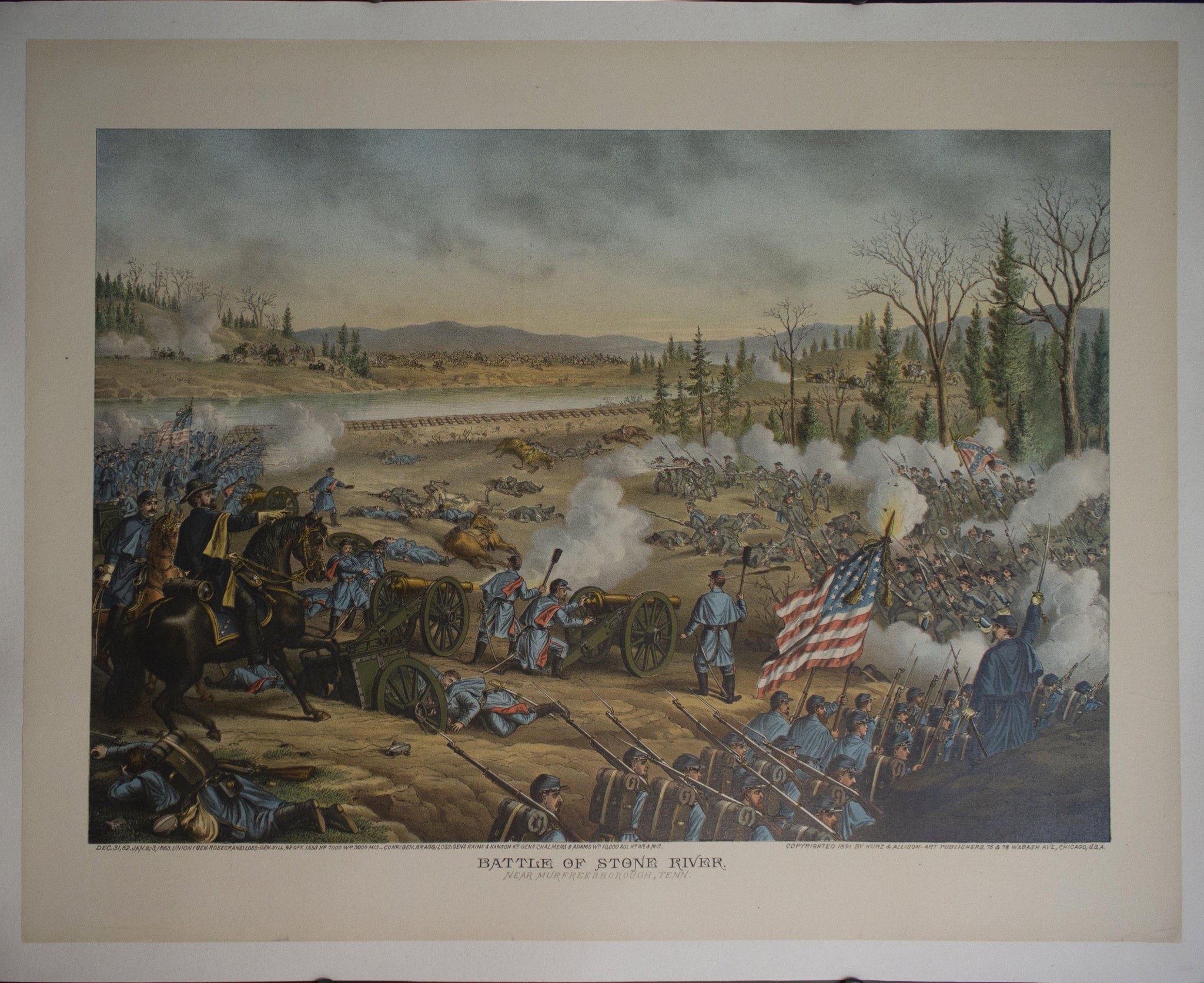 1891 Battle of Stone River Lithograph by Kurz & Allison - Golden Age Posters