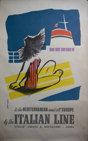 1957 To the Mediterranean and all Europe by the Italian Line - Golden Age Posters