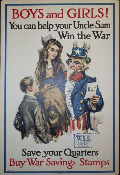 1917 Boys and Girls! You Can Help Your Uncle Sam Win the War | Buy War Savings Stamps - Golden Age Posters