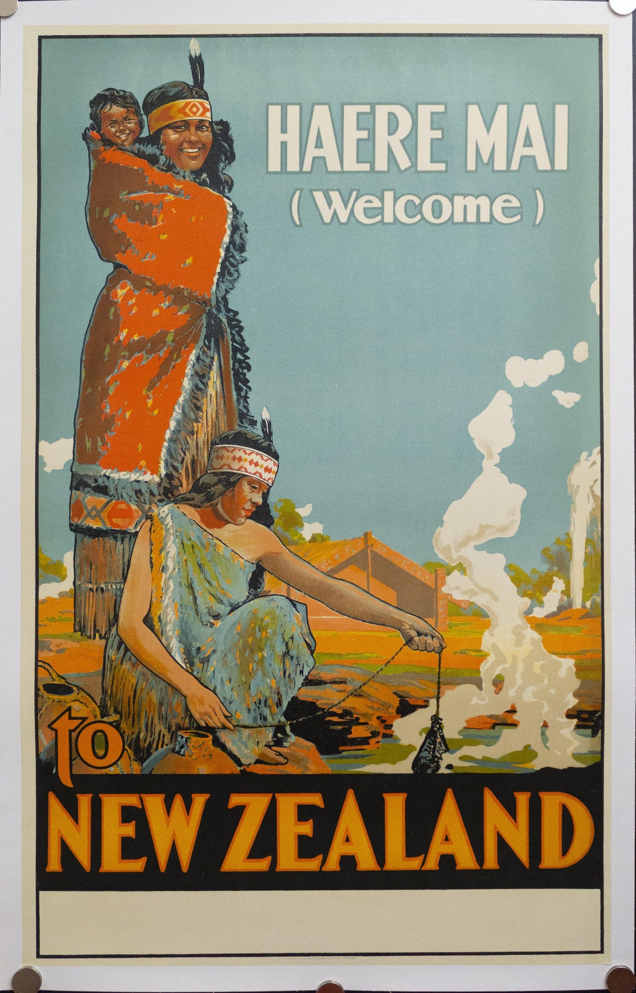 c.1920s Haere Mai Welcome To New Zealand Official Travel Poster W.A.G. Skinner Printer - Golden Age Posters
