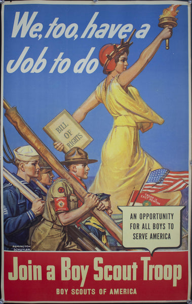 1942 We too, have a Job to do | Join a Boy Scout Troop | An Opportunity for Boys to Serve America - Golden Age Posters