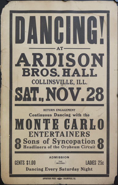 c. 1925 Dancing! at Ardison Bros. Hall with Sons of Syncopation - Golden Age Posters