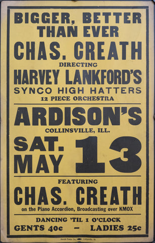 c. 1925 Bigger, Better Than Ever | Chas. Creath Directing Harvey Lankford's Synco High Hatters - Golden Age Posters