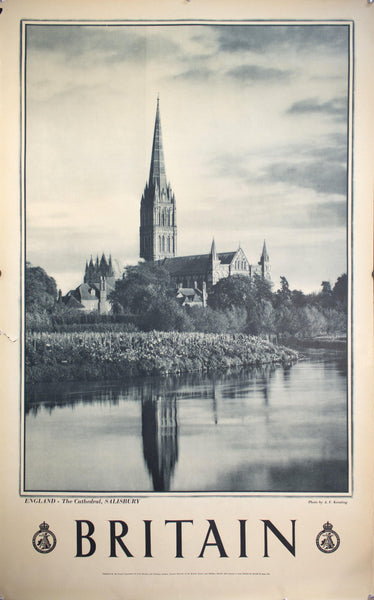 c. 1950 England The Cathedral Salisbury by A.F. Kersting - Golden Age Posters