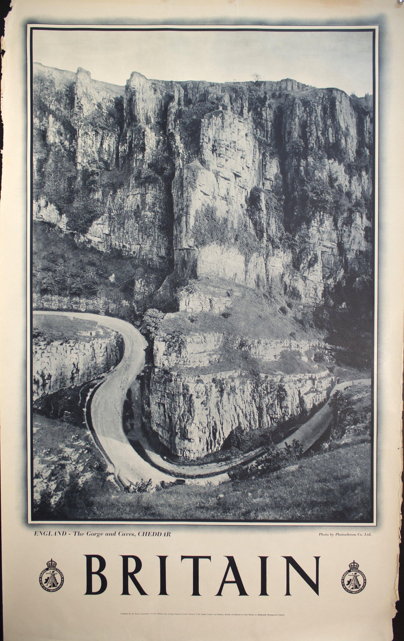 c. 1950 England The Gorge and Caves Cheddar - Golden Age Posters