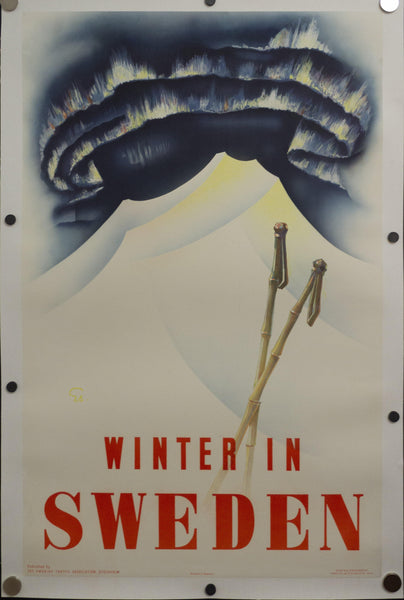 1935 Winter In Sweden Northern Lights - Golden Age Posters