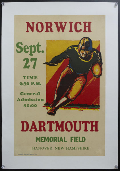 1924 Dartmouth vs Norwich College Football Game Poster National Championship Era - Golden Age Posters