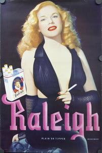 c. 1940s Raleigh Cigarettes Redhead Girl - Golden Age Posters