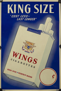 c. 1940s Wings Cigarettes Cost Less Last Longer - Golden Age Posters