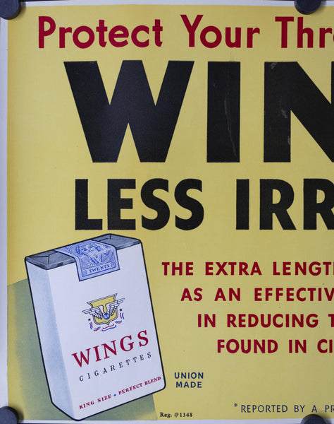 c. 1940s Wings Long Length Cigarettes - Golden Age Posters