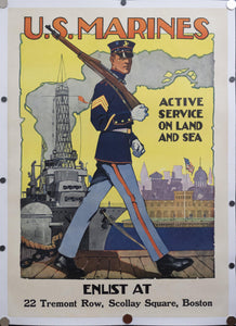 1917 U.S. Marines Active Service On Land And Sea by Sydney Reisenberg WWI USMC - Golden Age Posters