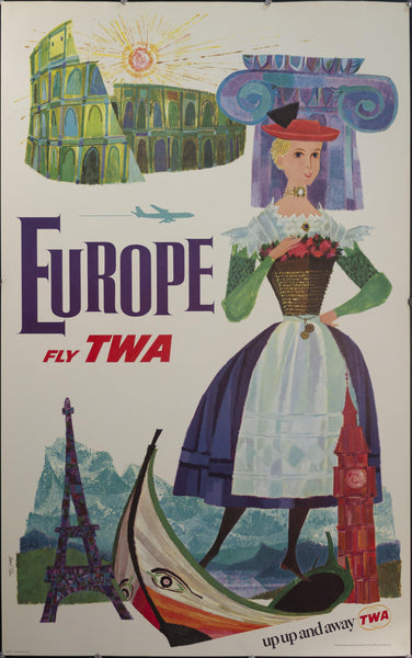 c. 1960s Europe Fly TWA by David Klein - Golden Age Posters