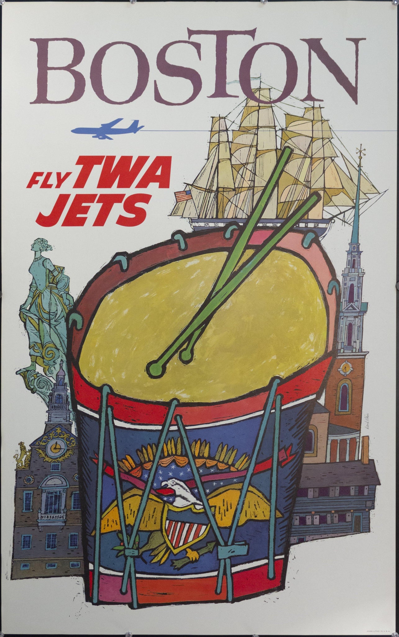 c. 1960s Boston Fly TWA Jets by David Klein - Golden Age Posters