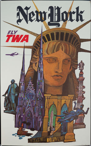 c. 1960s New York Fly TWA by David Klein - Golden Age Posters
