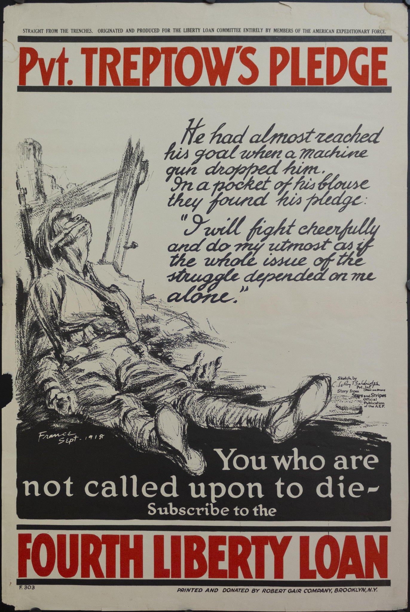 1918 Pvt. Treptow's Pledge Fourth Liberty Loan - Golden Age Posters