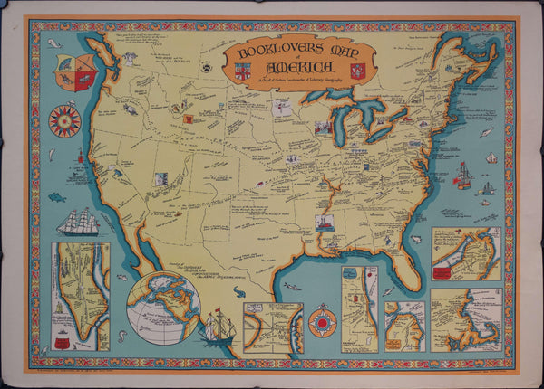 1926 Booklovers Map of America | A Chart of Certain Landmarks of Literary Geography - Golden Age Posters