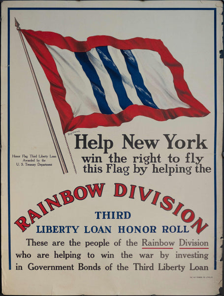 1917 Help New York Win the Right to Fly This Flag by Helping the Rainbow Division - Golden Age Posters