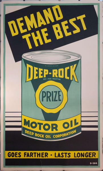 c. 1950s Demand The Best | Deep-Rock Prize Motor Oil Sign - Golden Age Posters