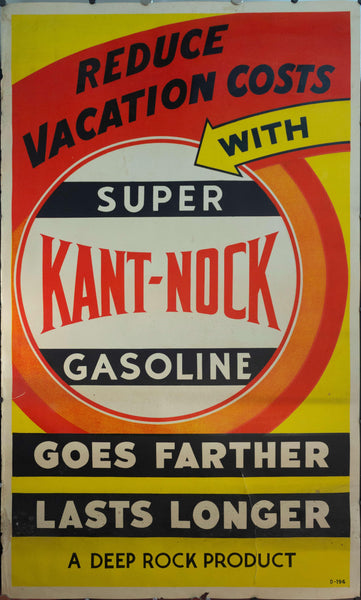 c. 1950s Reduce Vacation Costs With Super Kant-Nock Gasoline Sign - Golden Age Posters