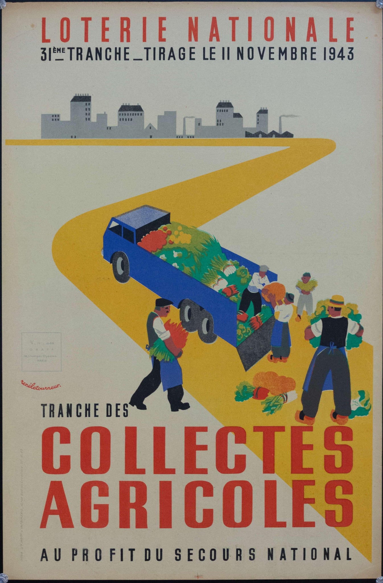 1943 Tranche Des Collectes Agricoles Au Profit Du Secours National | Loterie Nationale - Golden Age Posters