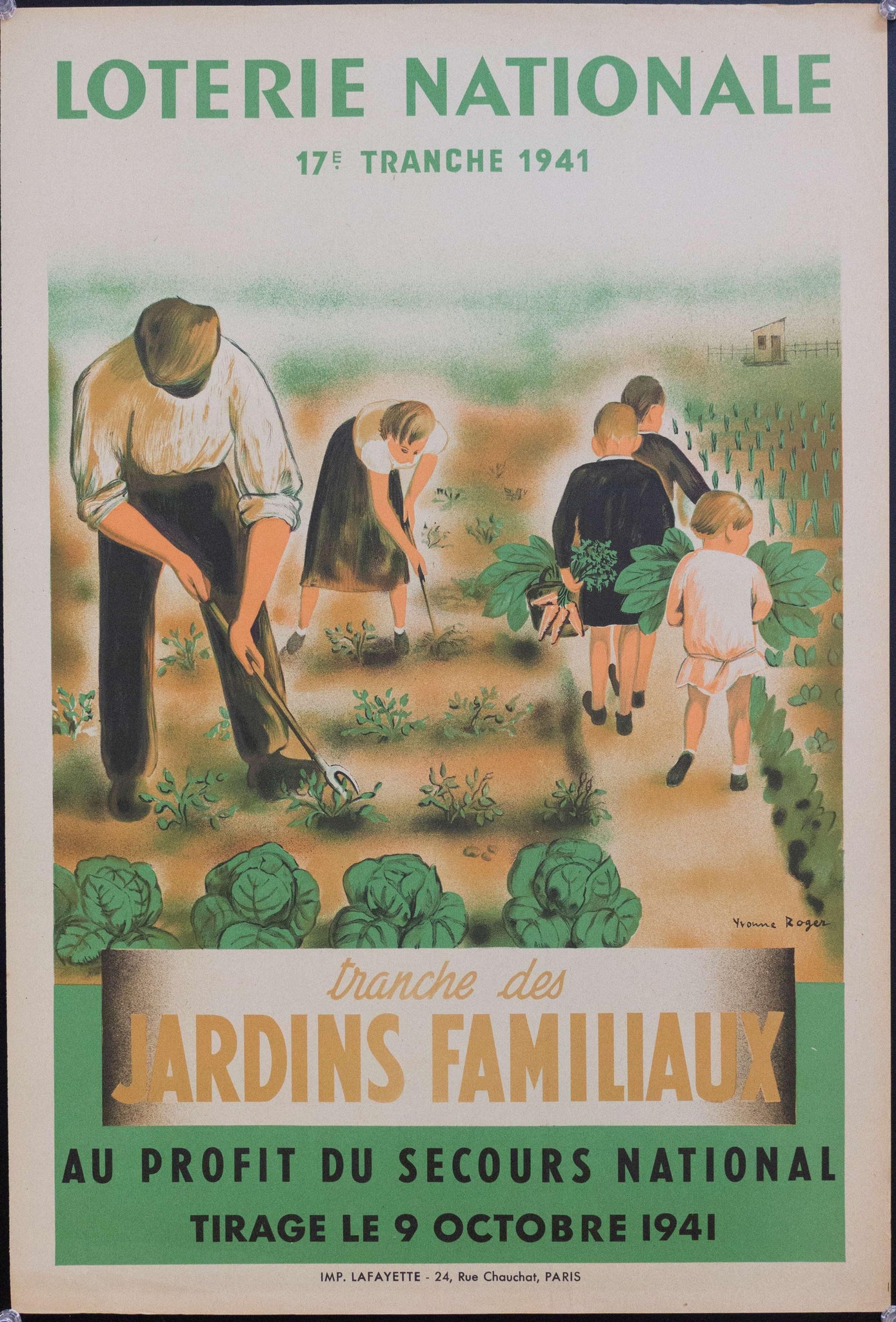 1941 Tranche des Jardins Familiaux Au Profit Secours National | Loterie Nationale - Golden Age Posters
