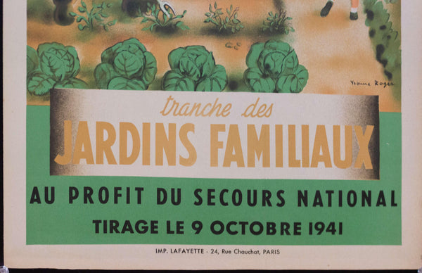 1941 Tranche des Jardins Familiaux Au Profit Secours National | Loterie Nationale - Golden Age Posters