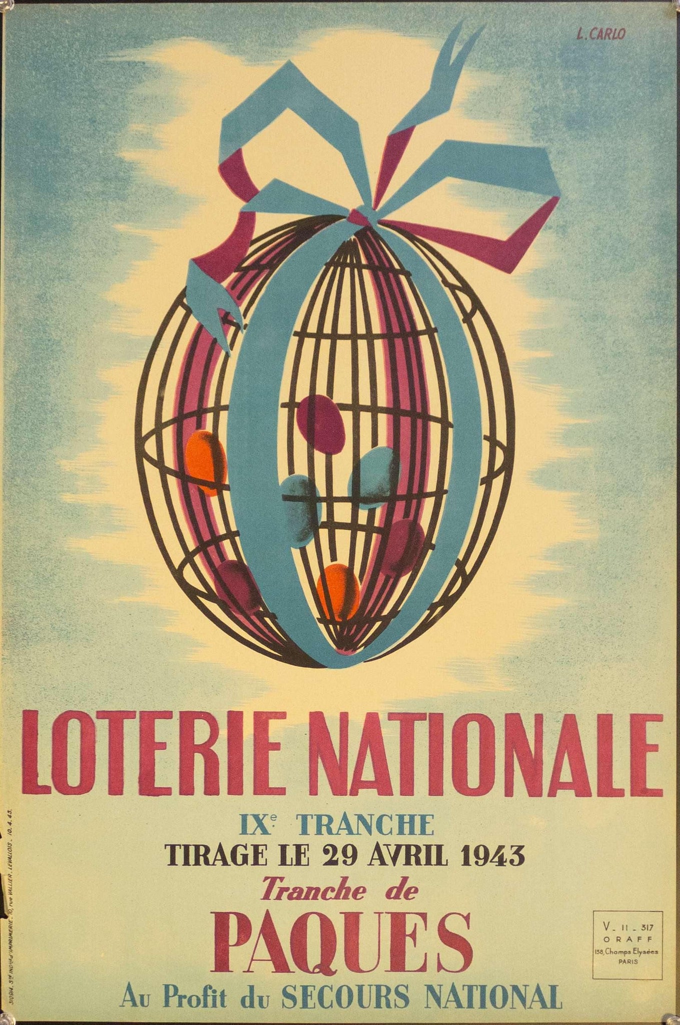 1943 Loterie Nationale | Tranche de Paques Au Profit Du Secours National - Golden Age Posters