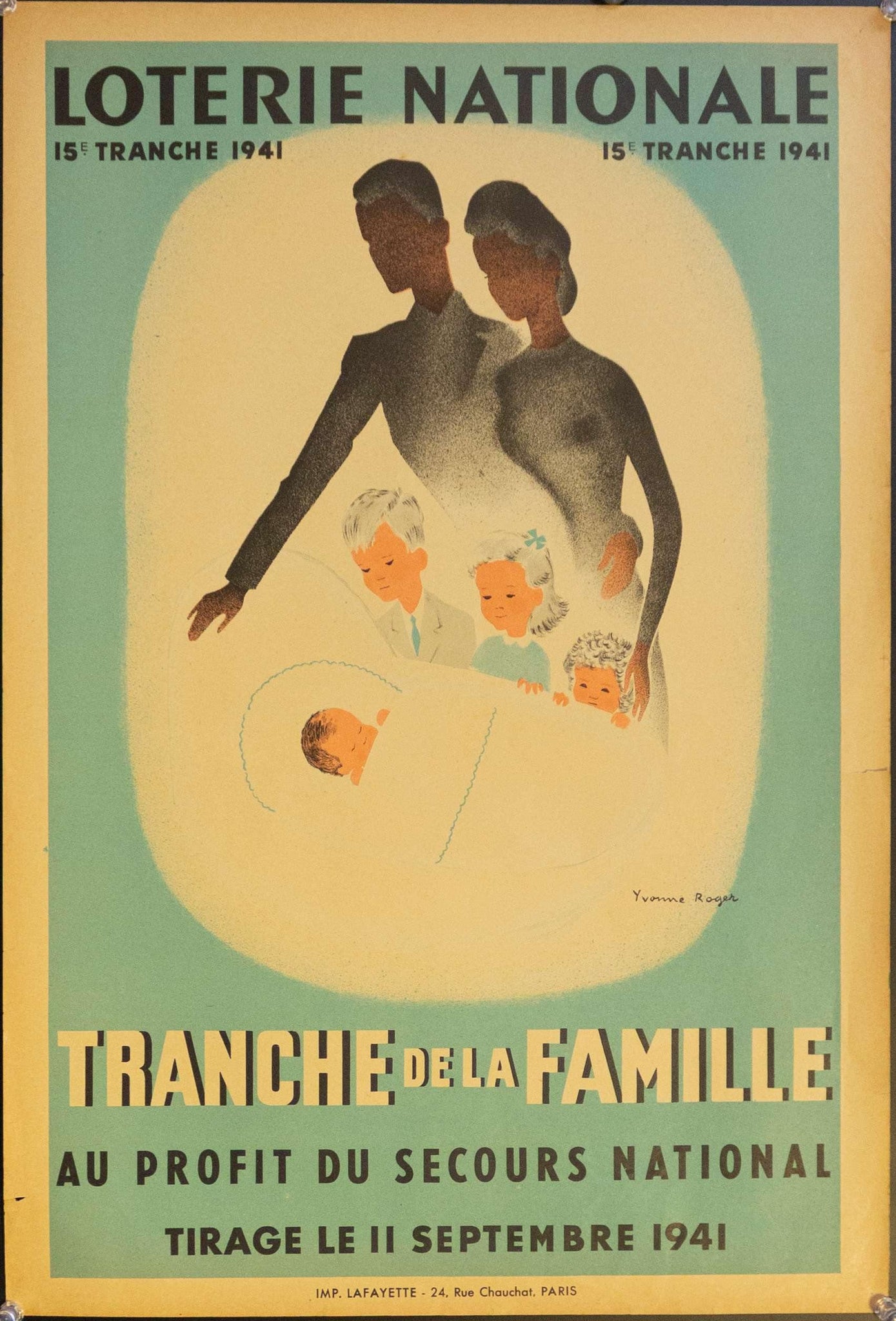 1941 Tranche De La Famille Au Profit Du Secours National | Loterie Nationale - Golden Age Posters