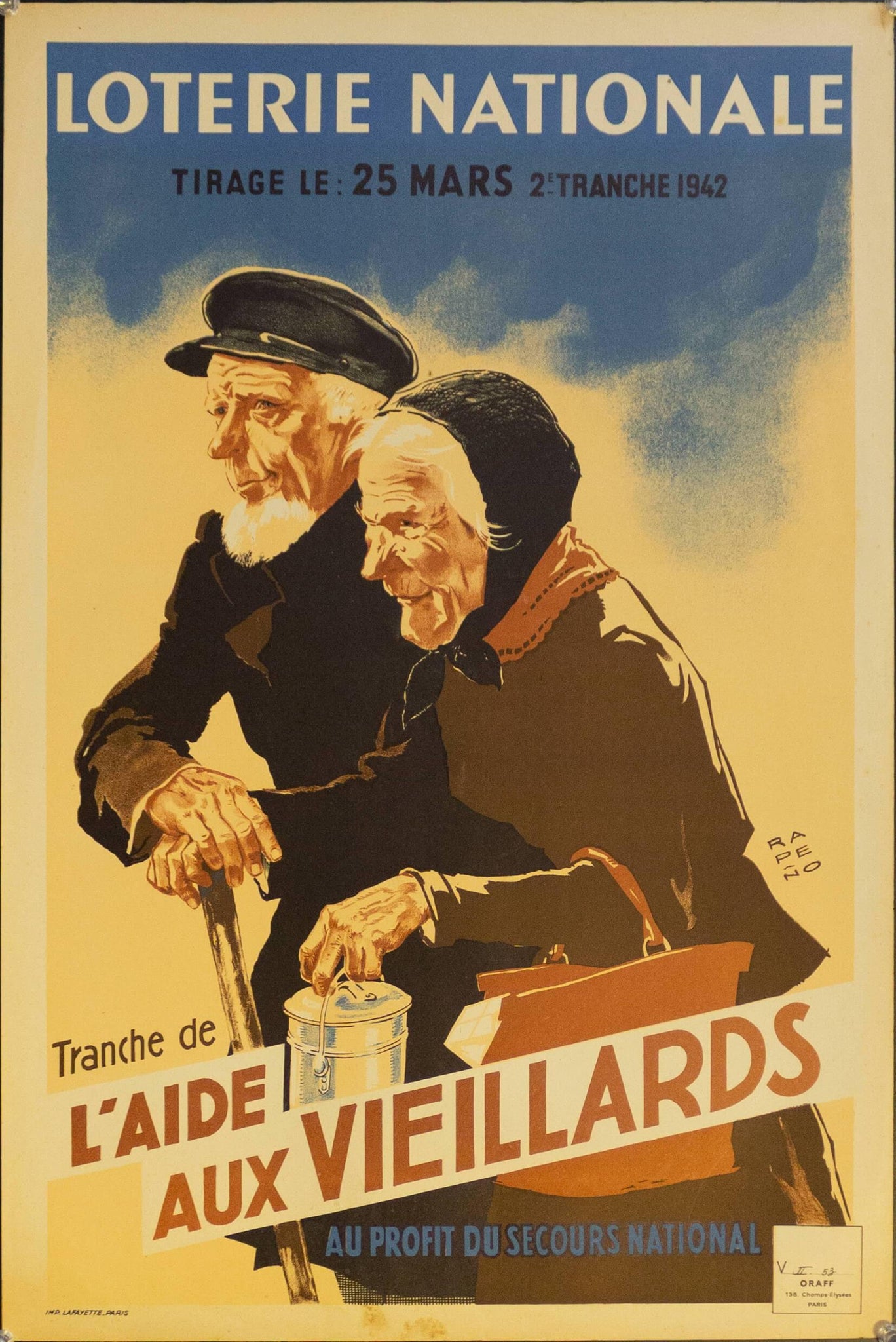 1942 Tranche De L'Aide Aux Viellards Au Profit Due Secours National | Loterie Nationale - Golden Age Posters